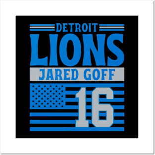 Detroit Lions Goff 16 American Flag Football Posters and Art